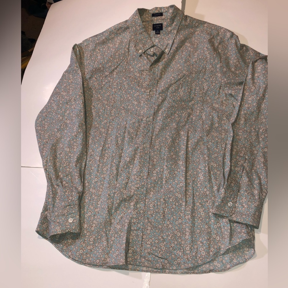 J Crew Mens XL Stretch Slim Secret Wash Floral Long Sleeve Button Down Shirt
